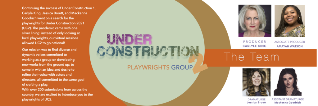 The Road Theatre Company is  “Under Construction 2,” live, in-person play readings October 22 - October 30. 