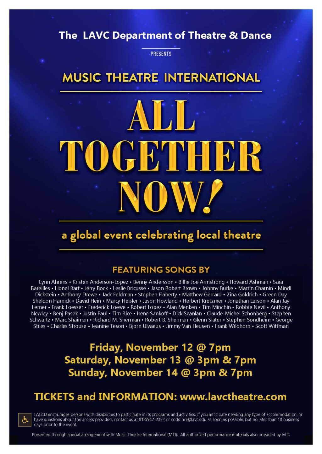 "All Together Now!”  - A Broadway Musical Revue presented by Music Theatre International (MTI) and the LAVC Department of Theater and Dance 