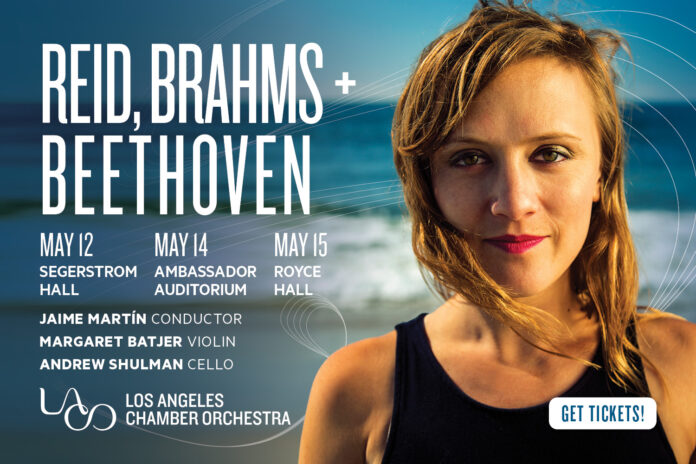 Los Angeles Chamber Orchestra (LACO) presents Reid, Brahms + Beethoven - the world premiere of Floodplain along with Brahms Double Concerto for Violin and Cello, and Beethoven Symphony No. 5. at three locations May 12. 14 and 15.