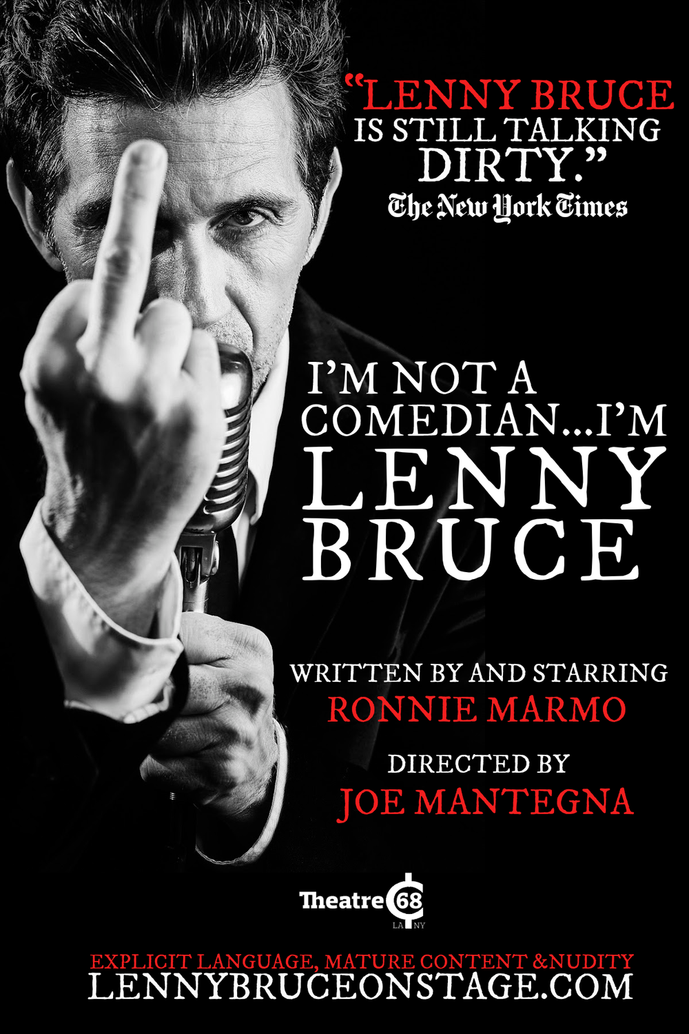 A NoHo Arts theatre review of I’M NOT A COMEDIAN...I'M LENNY BRUCE starring Ronnie Marmo at Theatre 68 Arts Complex in the NoHo Arts District.