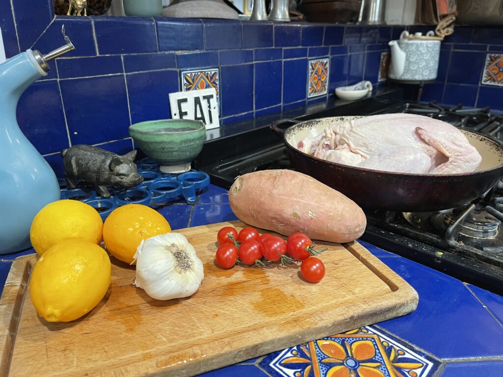 This month’s Simple and Delicious Home Cooking blog is all about "Linguini with Roasted Chicken, Sweet Potato and Baby Tomatoes."