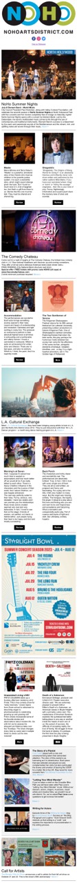 NoHo News for June 29:  NoHo Summer Nights. Element. Starlight Bowl. Fritz Coleman. L.A. Dancers. Comedy Chateau. Call to Artists. #KeepNoHoArtsy