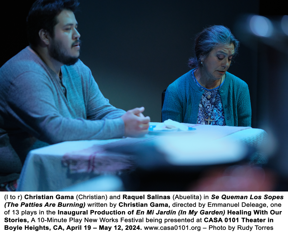 A NoHo Arts theatre review of CASA 0101’s inaugural production of En Mi Jardín (In My Garden) – Healing with our Stories, a 10-minute new works play festival April 19 – May 12, directed by Emmanuel Deleage and Lorena M. Ortega, written by 13 playwrights and starring 14 actors.