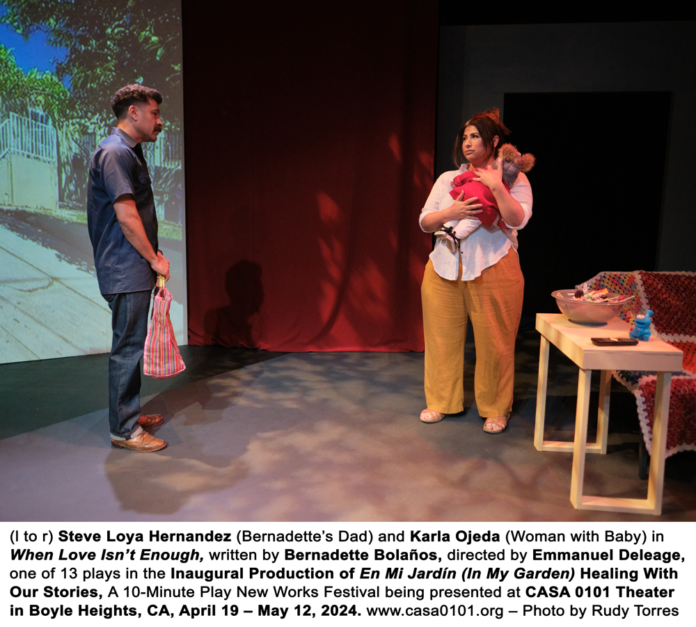 A NoHo Arts theatre review of CASA 0101’s inaugural production of En Mi Jardín (In My Garden) – Healing with our Stories, a 10-minute new works play festival April 19 – May 12, directed by Emmanuel Deleage and Lorena M. Ortega, written by 13 playwrights and starring 14 actors.
