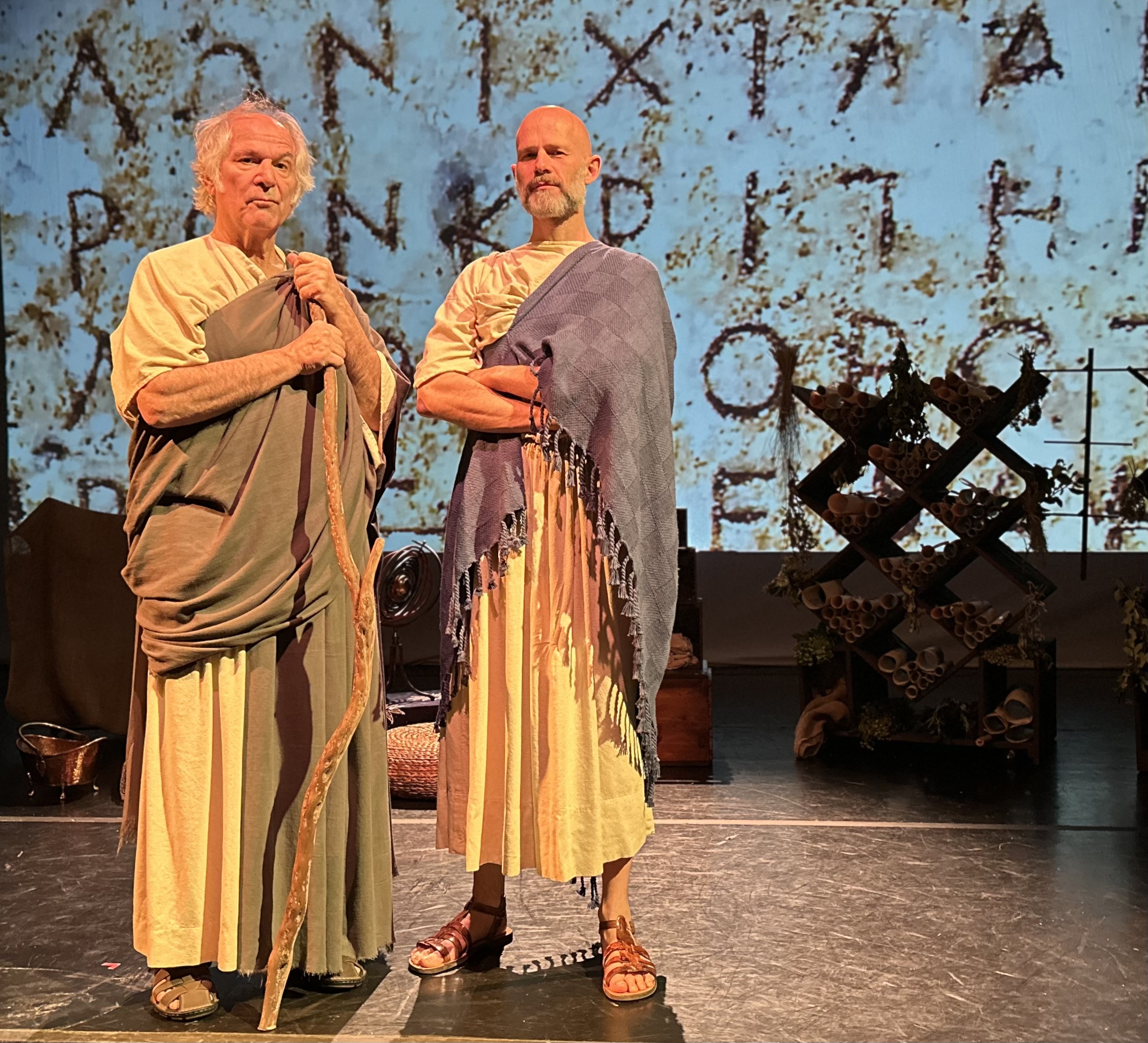 John Kapelos as Isocrates with Andrew Byron as Aristotle. Courtesy of Aristotle Alexander