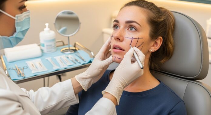 Patient preparing for first dermal filler treatment