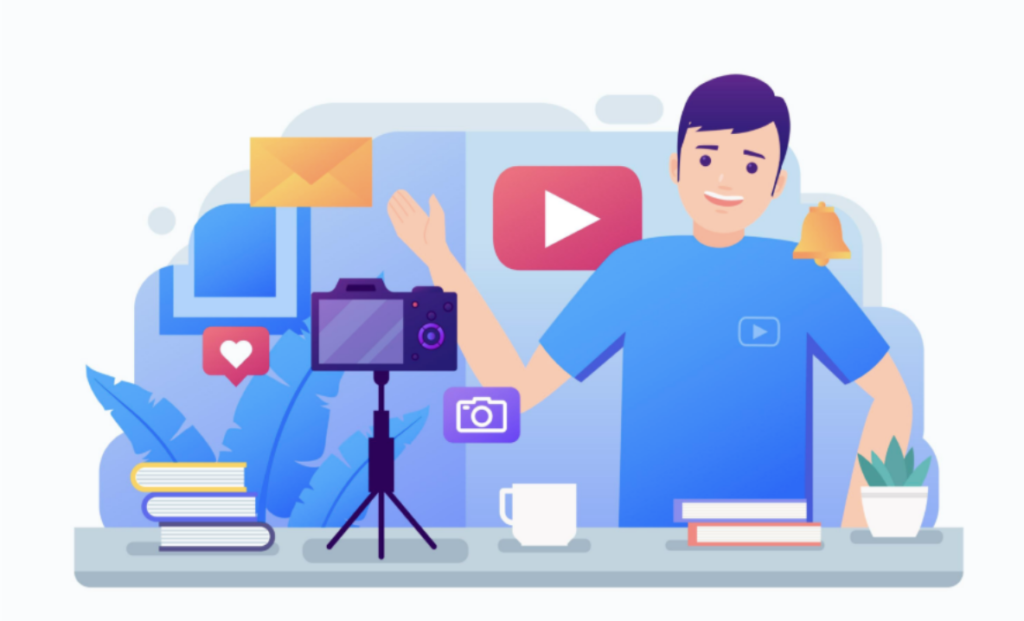 Illustration showing how an online video maker is used to create content