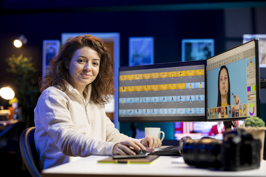 Online video maker interface showing video editing workflow on a desktop screen