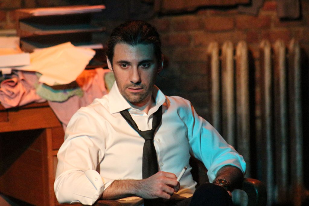 Noah James as the writer in The Typist stage production