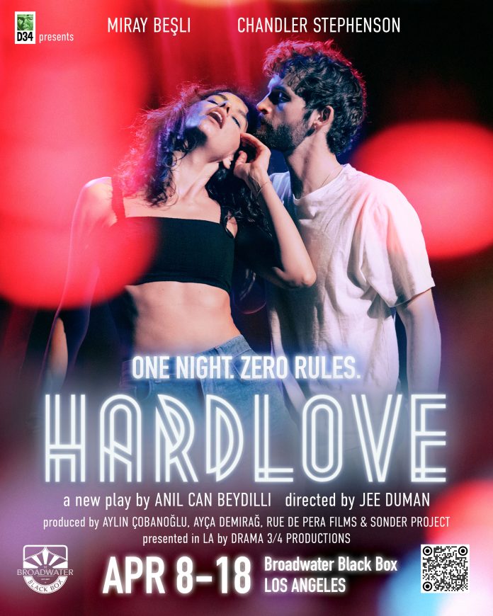 HardLove play poster featuring two actors in an intimate pose with bold title and tagline One Night Zero Rules