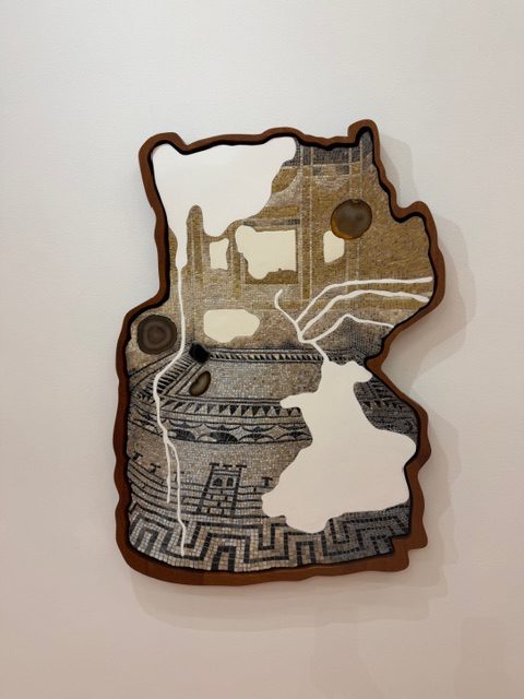 Fragmented Roman-inspired mosaic with resin lines by Cammie Staros