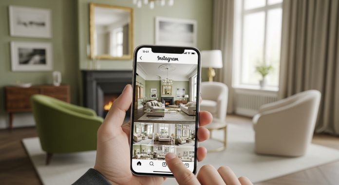 marketing an interior design business on Instagram showing living room design portfolio