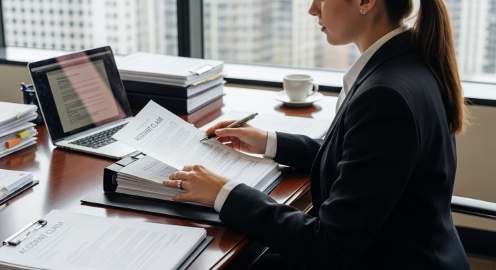 Chicago personal injury lawyer reviewing accident claim documents at a desk