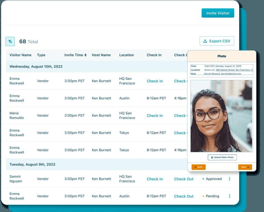 visitor management software dashboard with digital check in system