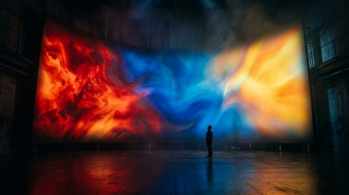 abstract color gradients blending red blue and yellow representing emotion and mood