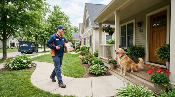 illinois dog bite laws delivery driver approaching house with dog on porch