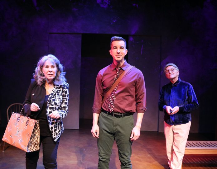 Taylor Gilbert, Danny Lee Gomez and Tony Abatemarco stand onstage together in Hell Mouth at The Road Theatre in NoHo Arts District