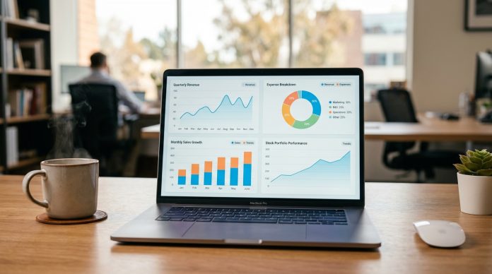 cash flow diversification shown on laptop with financial charts and multiple income streams