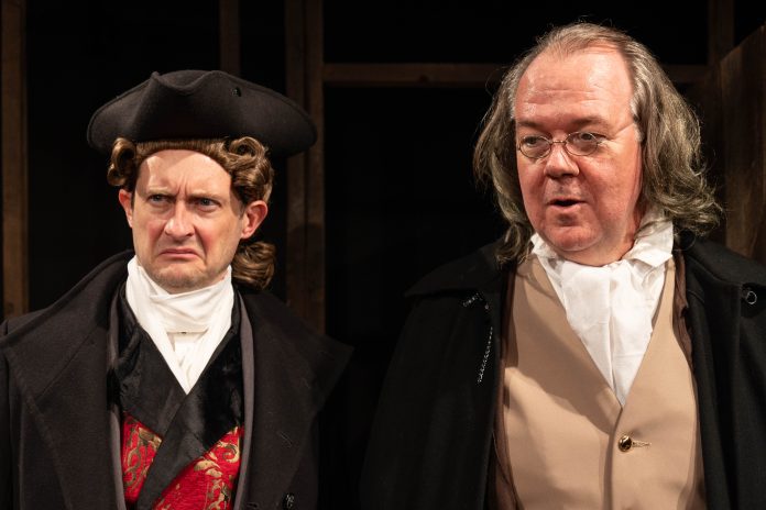 what price freedom moving arts theatre actors portraying john adams and benjamin franklin close up