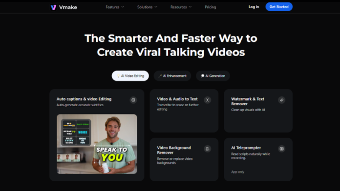 vmake ai video generation interface showing talking video creation tools