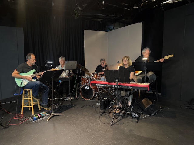 Live band rehearsing music for Broadway Bound at Theatre West in North Hollywood