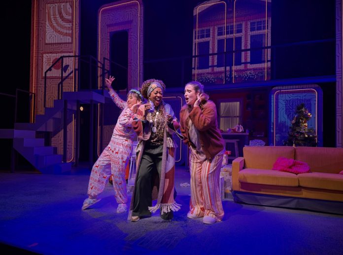 Cast performing lively musical number in Millennials Are Killing Musicals at The Colony Theatre