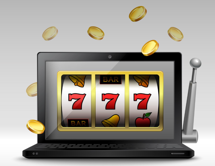 image Illustration of people watching online casino games and poker action on digital screens with gambling chips, cards, and casino entertainment themes.