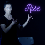 Rise solo show Diana Varco dramatic performance pose with Rise title text on image