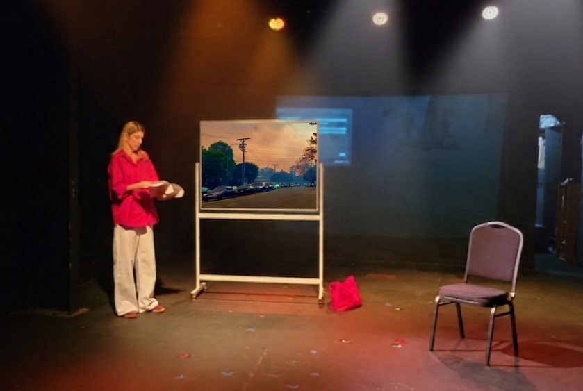 Christine Dunford performs Burn Scar at the 2026 Hollywood Fringe Festival, using multimedia storytelling to share her experience of the Pacific Palisades fire.