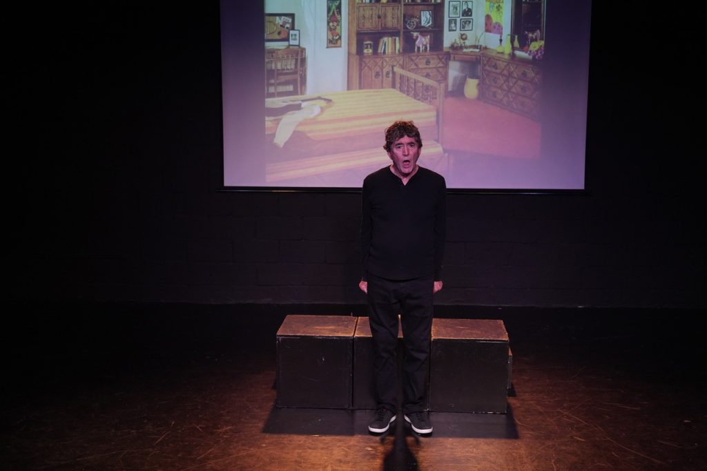 David Pavao reflects on his childhood influences in Poster Child at the 2026 Hollywood Fringe Festival in Hollywood, California.