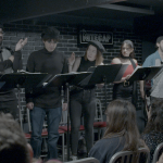 Cast members perform a scene from Bucket of Blood: The Horror Comedy Cabaret during the developmental reading at the Nitecap in Burbank.