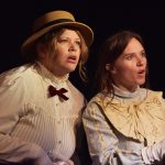 Mary Cassatt confronts Edgar Degas beside an easel in Theatre West's production of Cassatt.