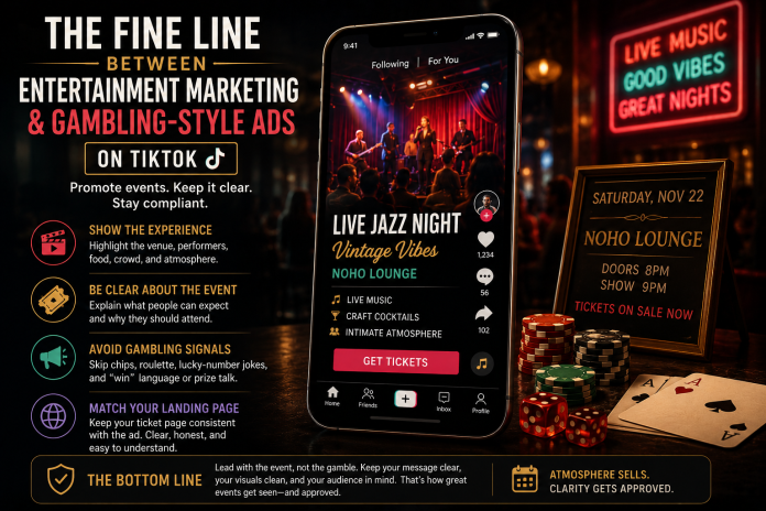 ChatGPT Image Jun 15, 2026, 04_38_08 PM TikTok event marketing graphic showing a live jazz performance promotion, nightclub atmosphere, ticket sales advertisement, and entertainment-focused social media campaign design.