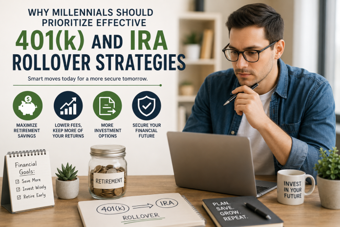 ChatGPT Image Jun 22, 2026, 01_29_29 PM Millennial investor reviewing 401(k) and IRA rollover strategies to build retirement savings, reduce fees, and strengthen long-term financial security.