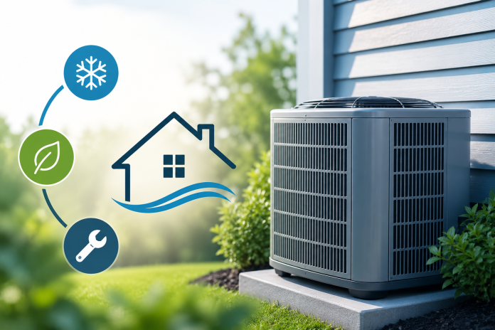 ChatGPT Image Jun 22, 2026, 08_44_30 PM New air conditioner installed outside a home with energy-efficient cooling, routine maintenance, and HVAC performance best practices.