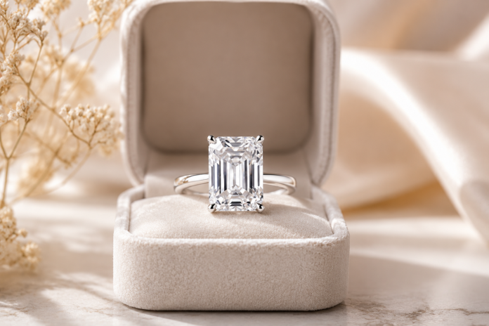 4-carat lab-grown diamond engagement ring in a minimalist solitaire setting, showcasing modern bridal jewelry design and exceptional diamond clarity.