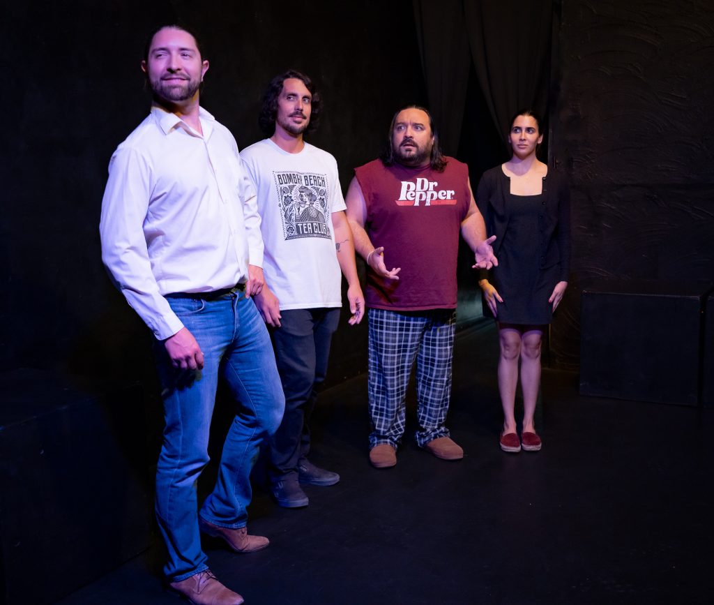 Cast members perform a tense scene from Something Anxious: A Double Feature at Hollywood Fringe 2026 featuring family drama and comedy elements