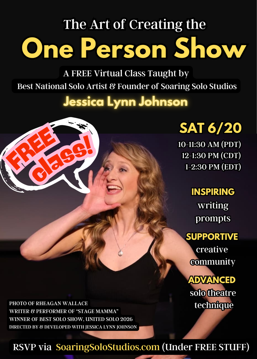 Jessica Lynn Johnson promotes a free online class on creating and performing a one-person show.