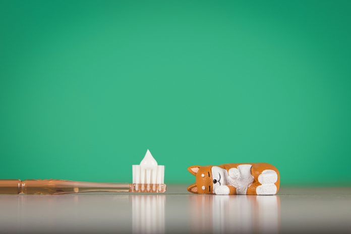 Children's toothbrush with fluoride toothpaste beside a toy, representing safe daily fluoride use and healthy oral care habits for kids.