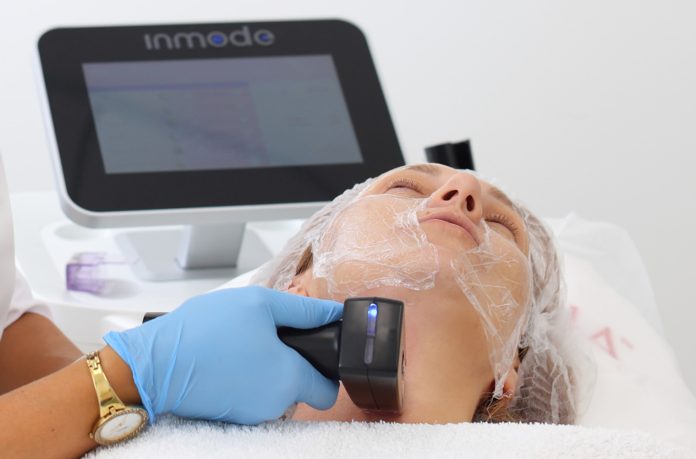 image Patient undergoing Morpheus8 radiofrequency microneedling treatment for skin tightening, facial rejuvenation, and collagen stimulation at a cosmetic clinic in Sydney.
