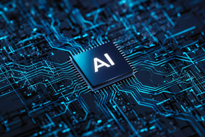 AI processor chip on a futuristic circuit board representing artificial intelligence, machine learning, and automation in iGaming marketing and casino SEO.