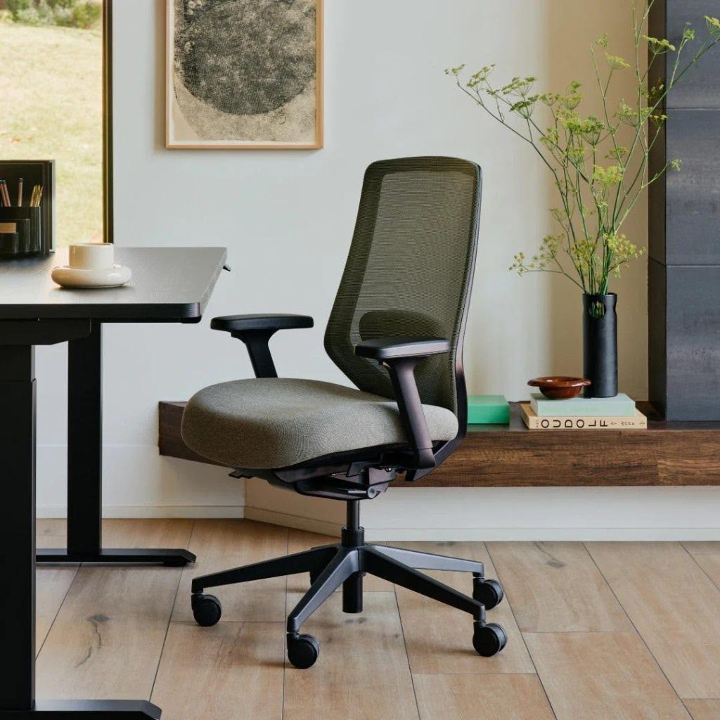 Modern ergonomic office chair in a minimalist home office workspace