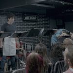 Alex Lewis performs as Walter Paisley while Trevor Alkazian reacts during Bucket of Blood: The Horror Comedy Cabaret at The Nitecap.