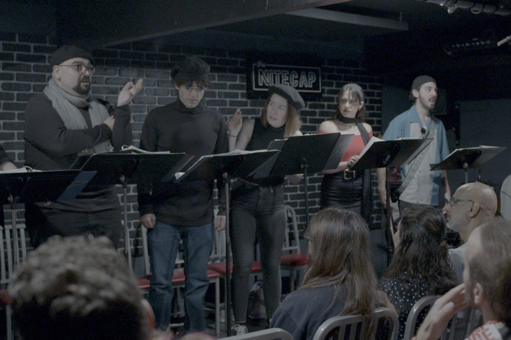 Cast members perform a developmental reading of Bucket of Blood: The Horror Comedy Cabaret before a live audience at The Nitecap in Burbank.