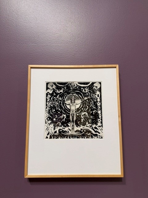 Black-and-white mystical artwork featuring a radiant central figure in A Queer Arcana: Art, Magic, and Spirit.