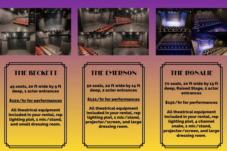 Theatre 68 Arts Festival performance spaces, including The Beckett, The Emerson and The Rosalie theatres.