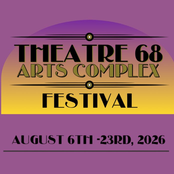 theatre 68 arts festival logo sqaure purple Theatre 68 Arts Festival flyer featuring festival registration details, available theatre rental spaces, gallery and patio art spaces, artist benefits, and a QR code for applications.