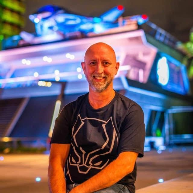 Author David Anthony at Avengers Campus.