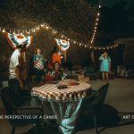Cast of From the Perspective of a Canoe gather at a Fourth of July backyard celebration in Art Crush LA’s production.