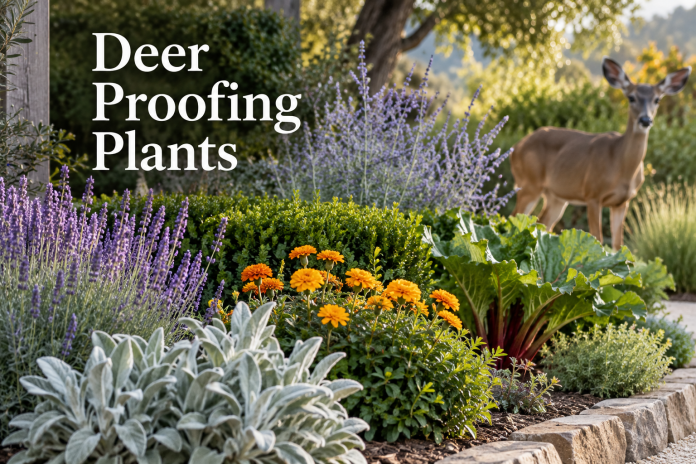 ChatGPT Image Sep 18, 2026, 02_52_27 PM Deer proofing plants including lavender, marigolds and lamb’s ear in a deer-resistant garden